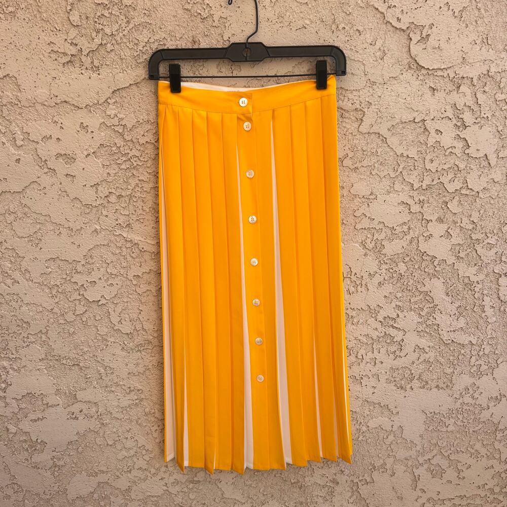VTG Liz Claiborne Yellow Stripe Pleated Midi Skirt Size 4